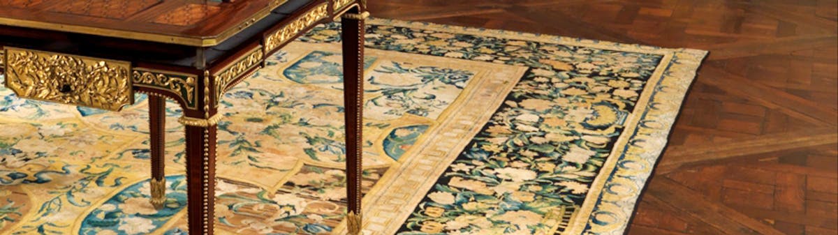 vintage oriental rug under table