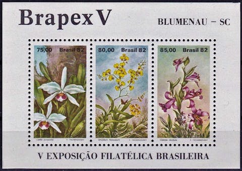 stamps with flowerrs, orchids, stamps from Brazil postal stamp