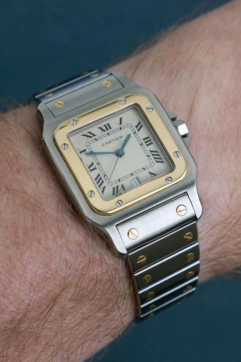 A Cartier Santos in steel and gold (model year 1988).