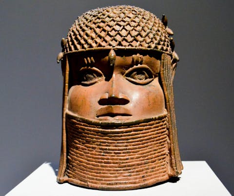 Benin bronze head from the Bode Museum in Berlin, Germany.