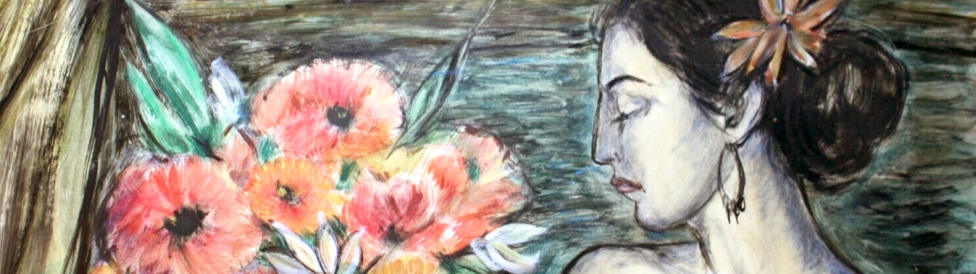 painting of woman with bouquet of flowers