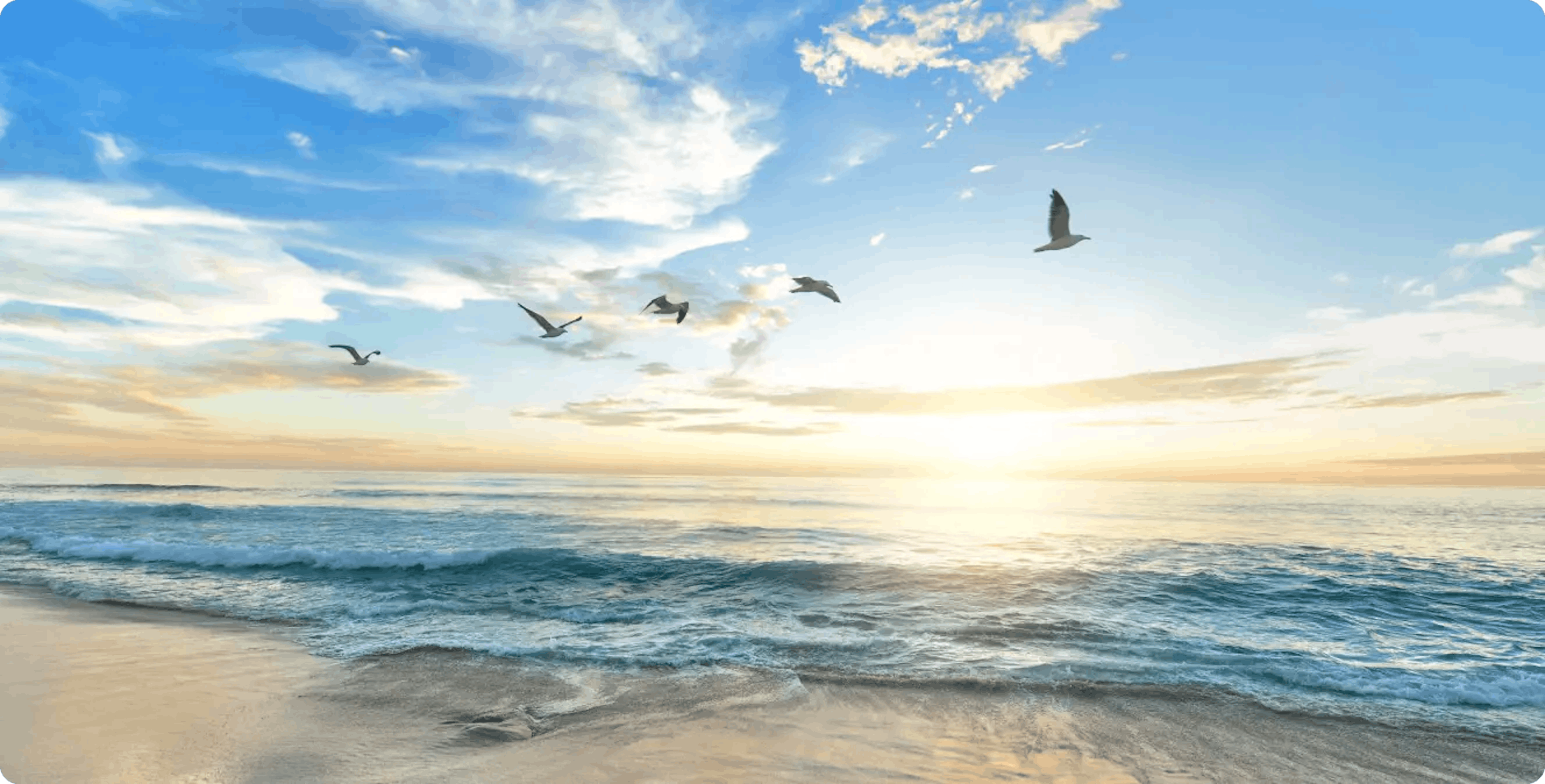 Paisaje con vista al mar con un sol radiante