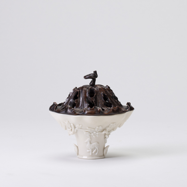 Chinese Blanc de Chine Porcelain Libation Cup with Wooden Cover Kangxi Period