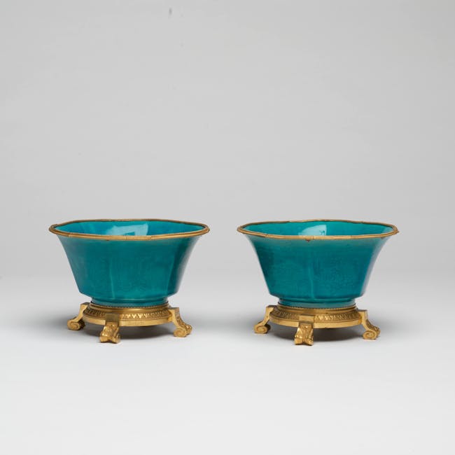 pair of chinese turquoise mounted facetted bowls from the kangxi period
