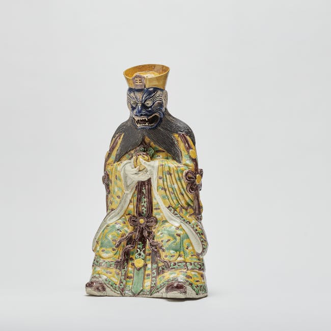 402 Chinese Enamel on Biscuit Porcelain Figure of Daoist Deity Yanluo Wang front