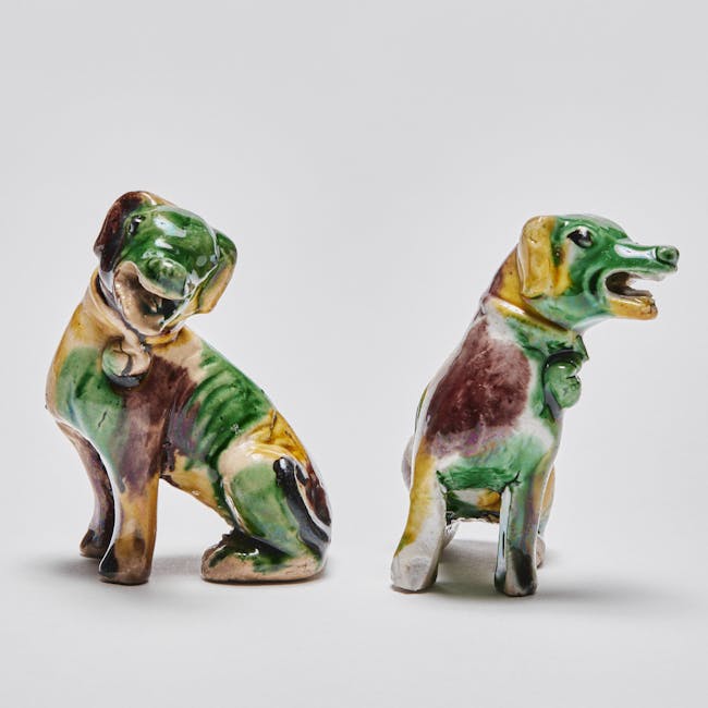 chinese enamel on biscuit pair of hounds front and side