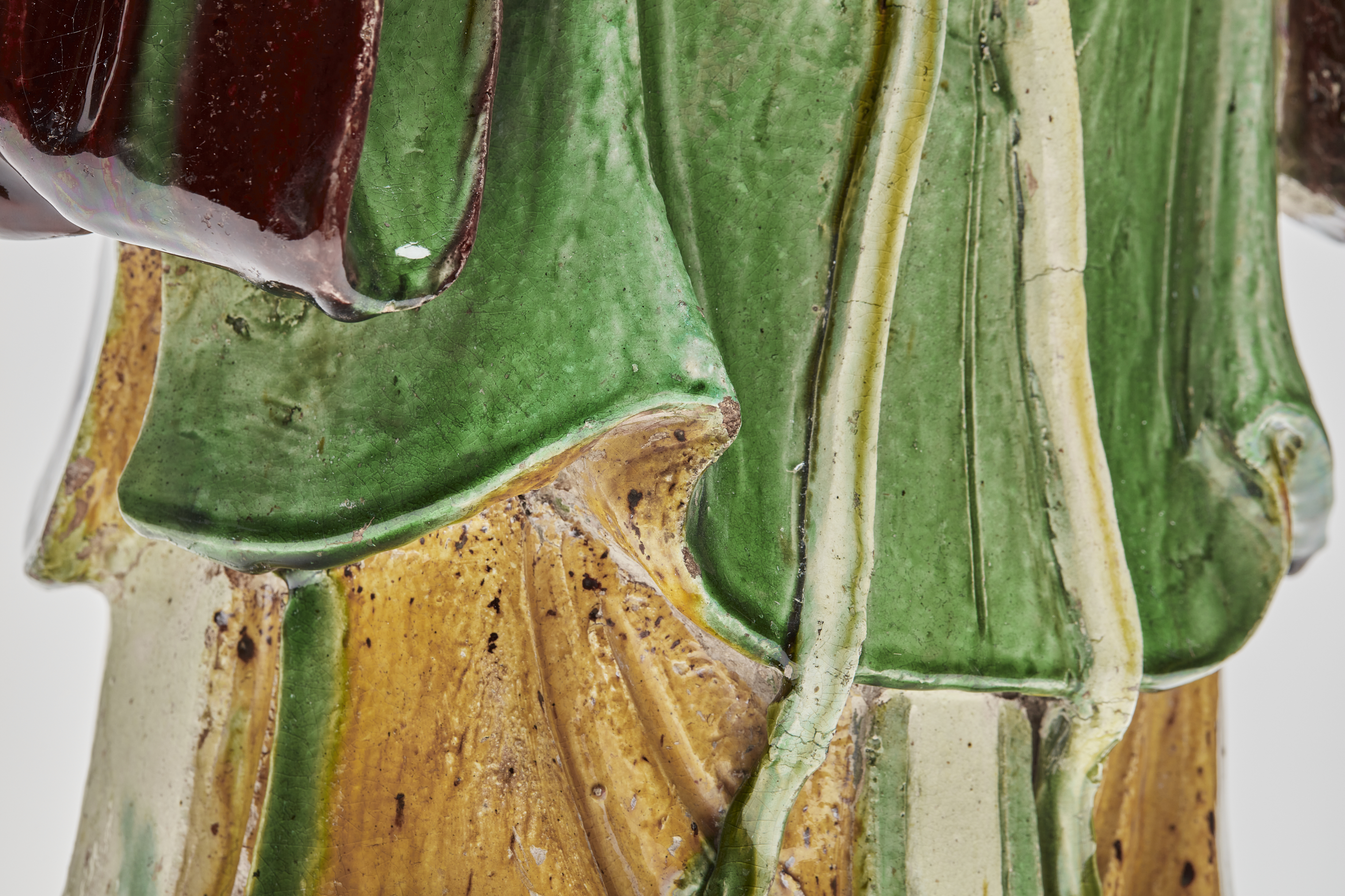 Chinese Glazed Pottery Figure of Celestial Official robe detail