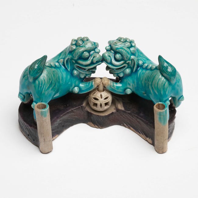 chinese coloured porcelain joss stick holders lions