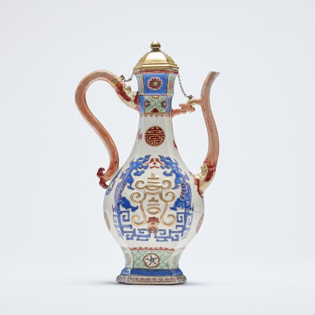 Chinese Enamel on Biscuit Porcelain Ewer with Metal Cover