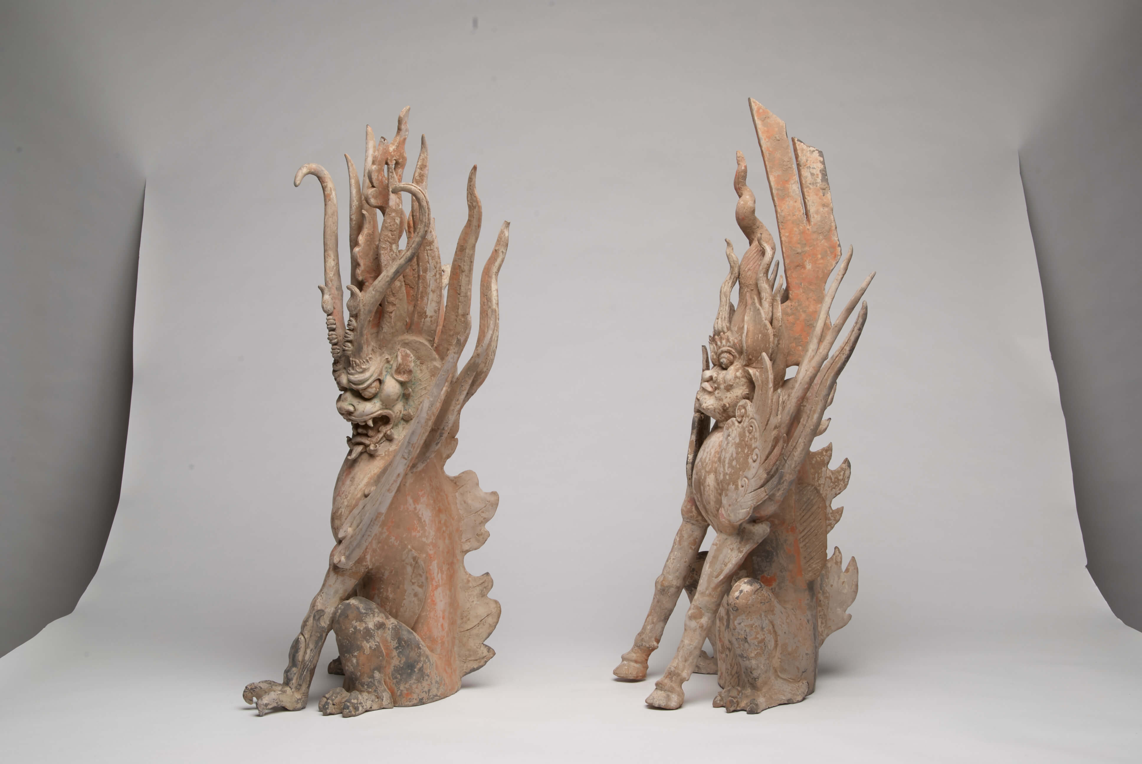 pair of pottery lokapala, Zhenmoushou from the Tang Dynasty in China
