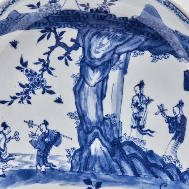 Chinese Blue and White Porcelain Pair of Plates detail mountain scene