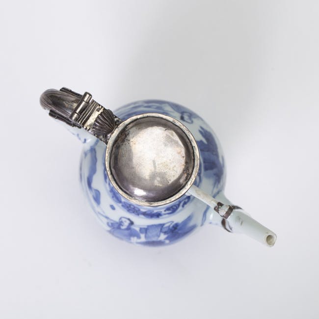 Chinese Blue and White Porcelain Ewer with Silver Cover top view