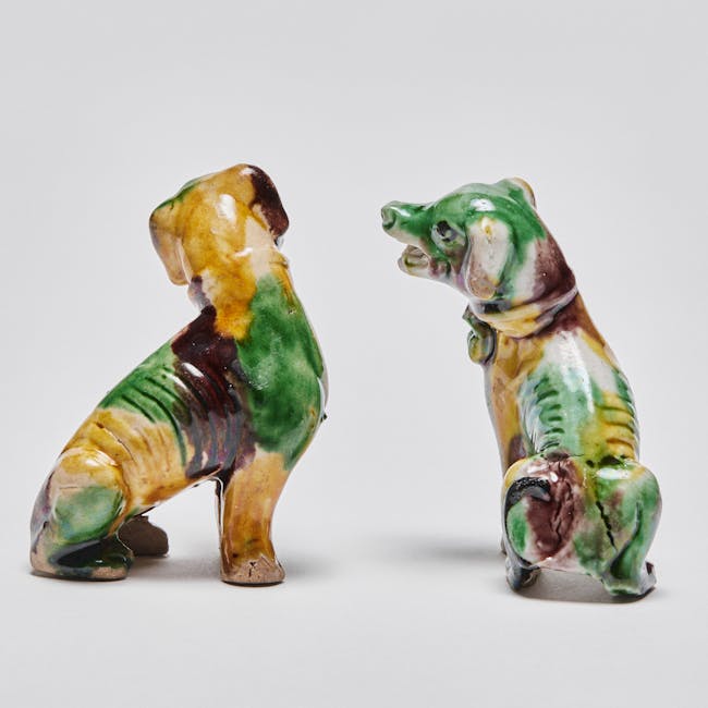 chinese enamel on biscuit pair of hounds backside