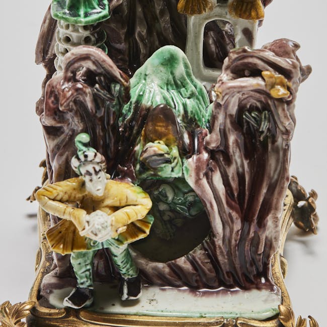 Chinese Enamel on Biscuit Porcelain Charming Rockery with a Grotto and Dangling Fo Dog  detail