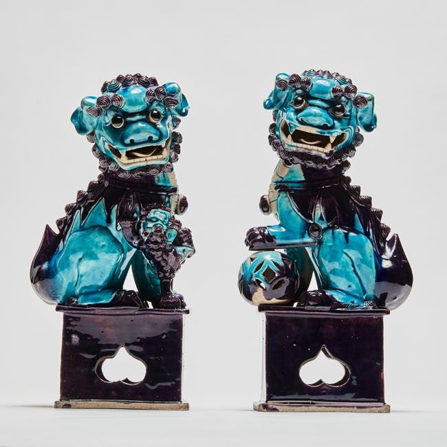 Chinese Coloured Porcelain Pair of Buddhist Lions Front