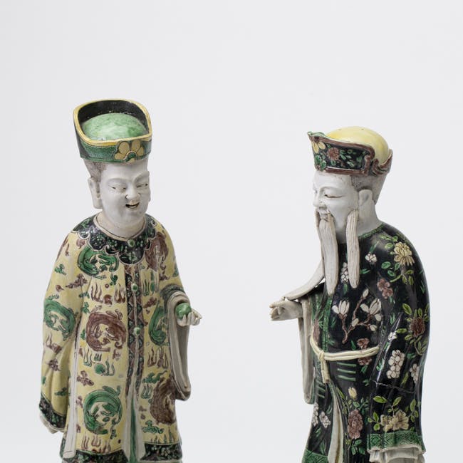 Chinese Pair of Famille Verte Porcelain Figures from the 19th Century