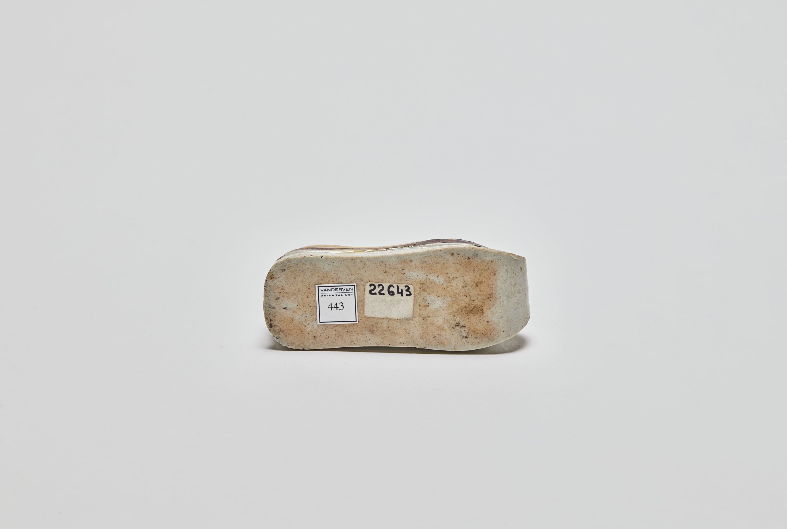 chinese enamel on biscuit model of yellow shoe underside