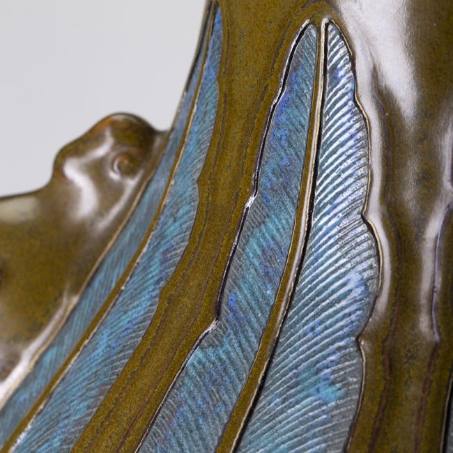 Chinese Porcelain Exceptionally Large Archaic Vase simulating bronze, tea dust enamel, robin's egg detail