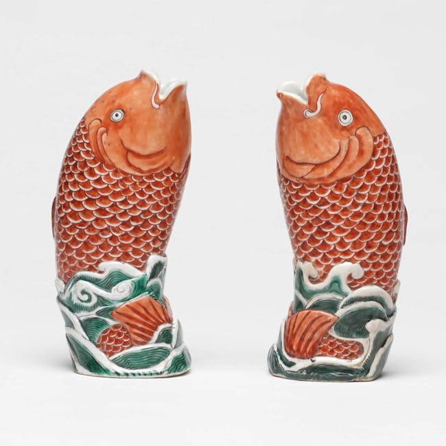 pair of chinese fish wall vases 19th century