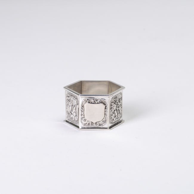 Chinese Export Silver Hexagonal Napkin Ring