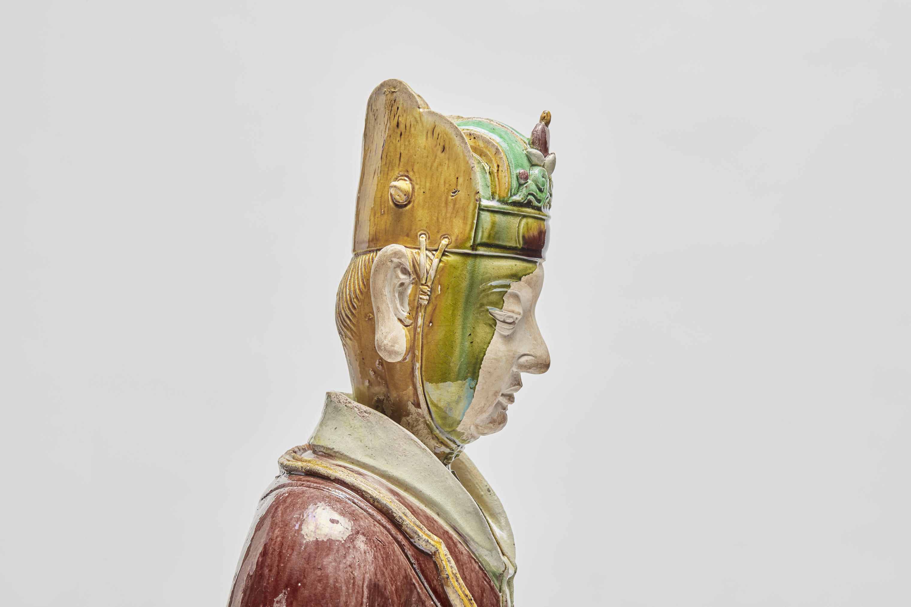 Chinese Glazed Pottery Figure of Celestial Official head right detail