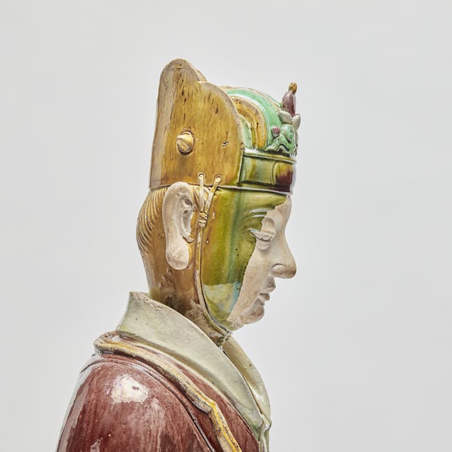 Chinese Glazed Pottery Figure of Celestial Official head right detail