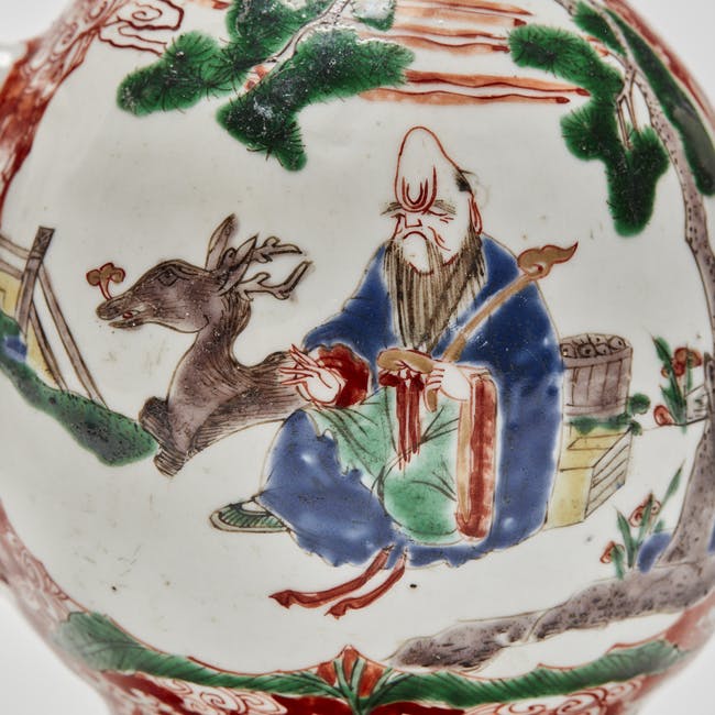 Chinese Famille Verte Porcelain Cadogan Ewer Detail Shoulao and deer