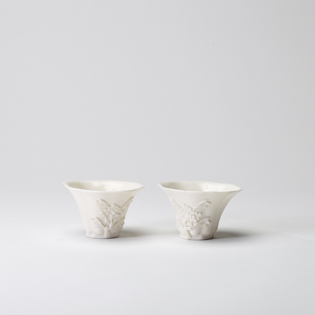 Chinese Blanc de Chine Porcelain Pair of Wine Cups from the Kangxi period
