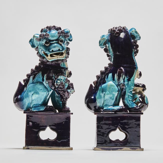 Chinese Coloured Porcelain Pair of Buddhist Lions Front and Back
