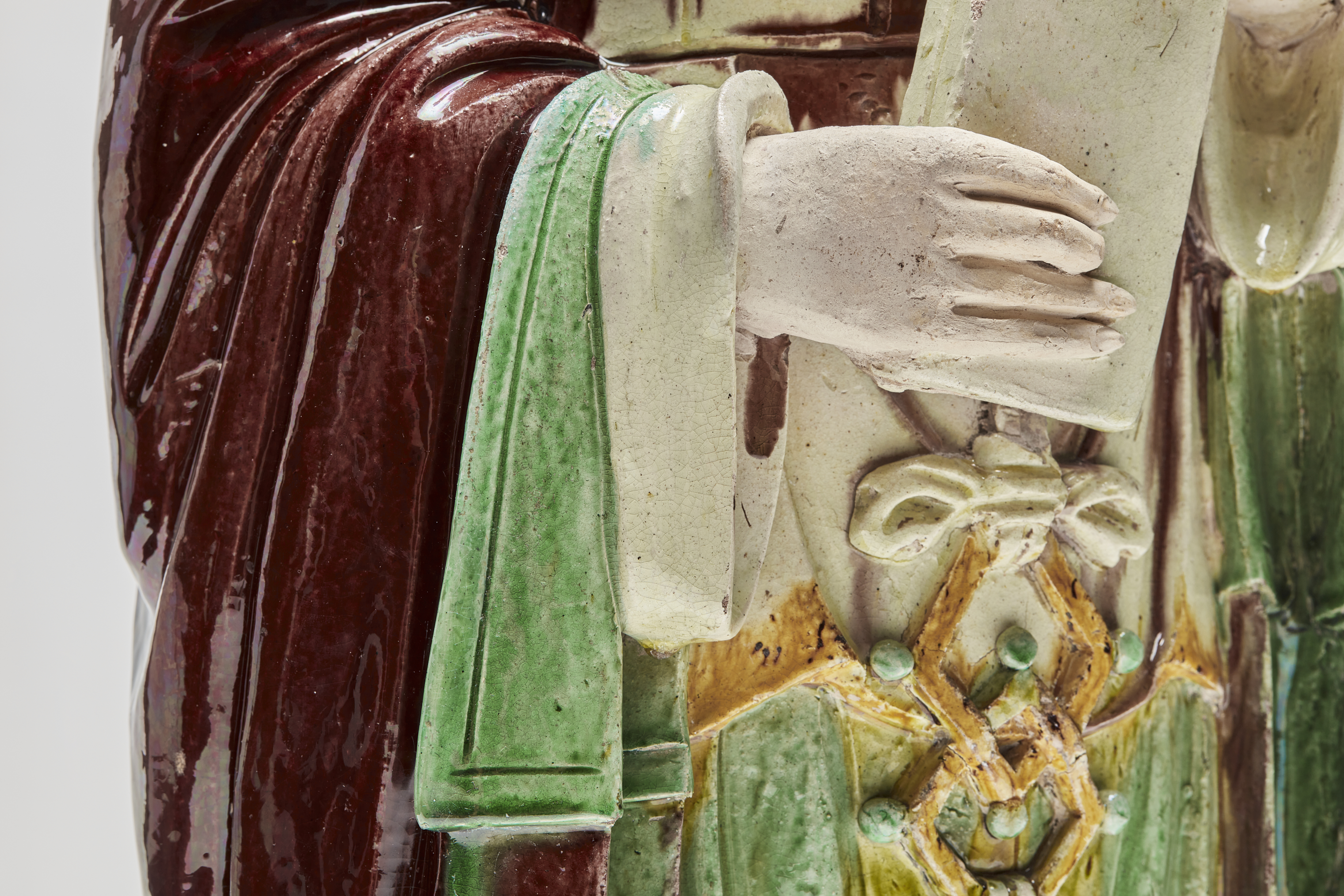 Chinese Glazed Pottery Figure of Celestial Official book hand detail