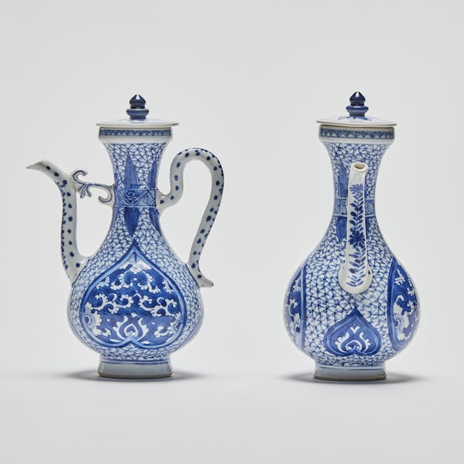 Chinese Blue and White Porcelain Pair of Ewers sides