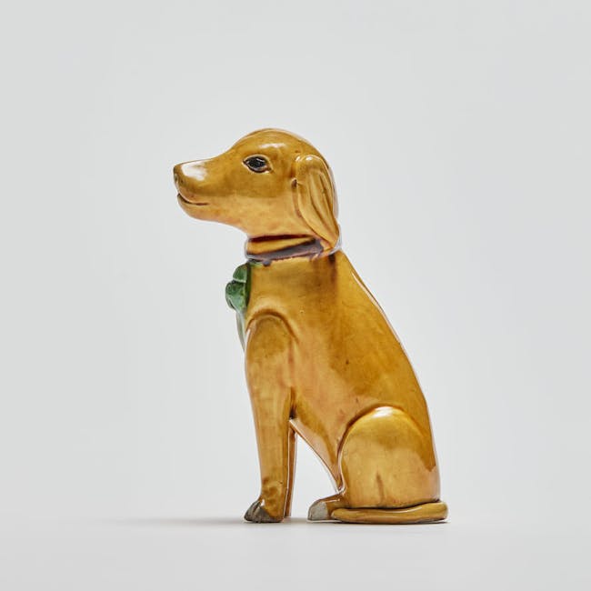 Chinese Enamel on Biscuit Porcelain Seated Dog left side