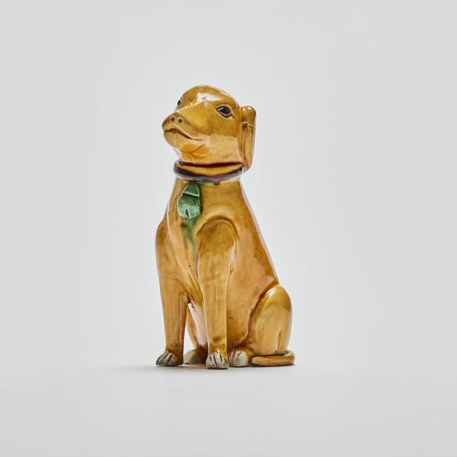 Chinese Enamel on Biscuit Porcelain Seated Dog