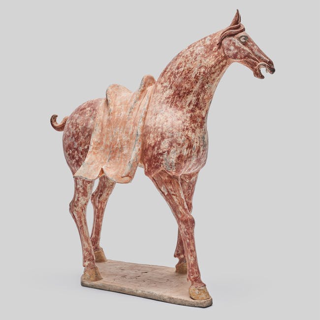pottery saddled horse with red pigment right