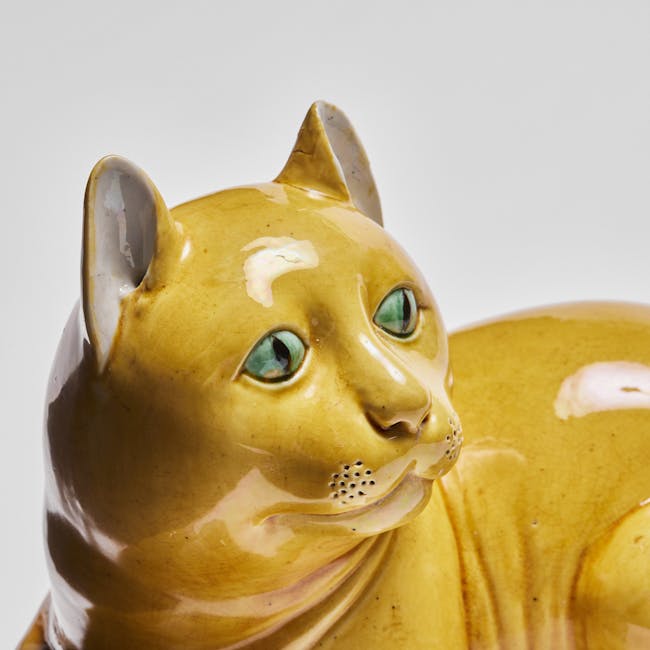 Chinese Enamel on Biscuit Porcelain Cat head detail