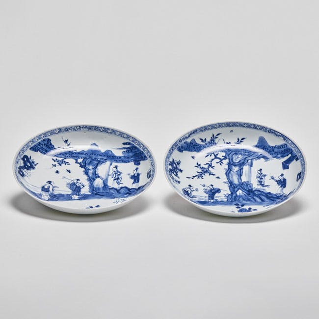 Chinese Blue and White Porcelain Pair of Plates