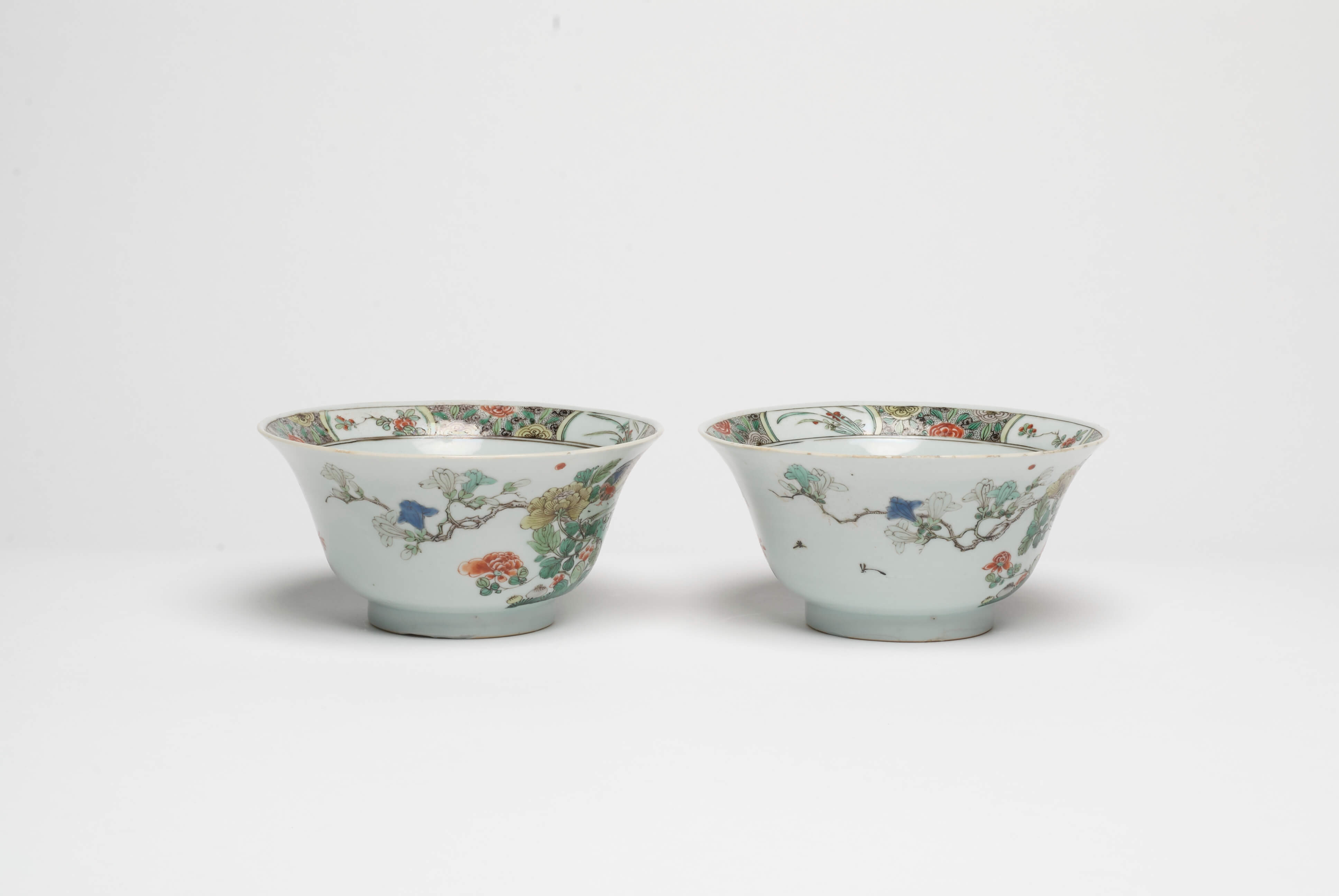 pair of chinese famille verte porcelain bowls from, the kangxi period