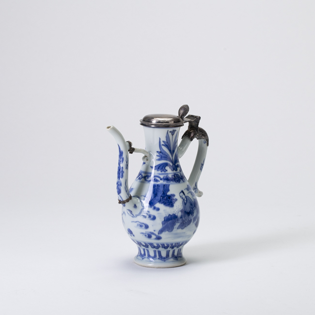 Chinese Blue and White Porcelain Ewer with Silver Cover