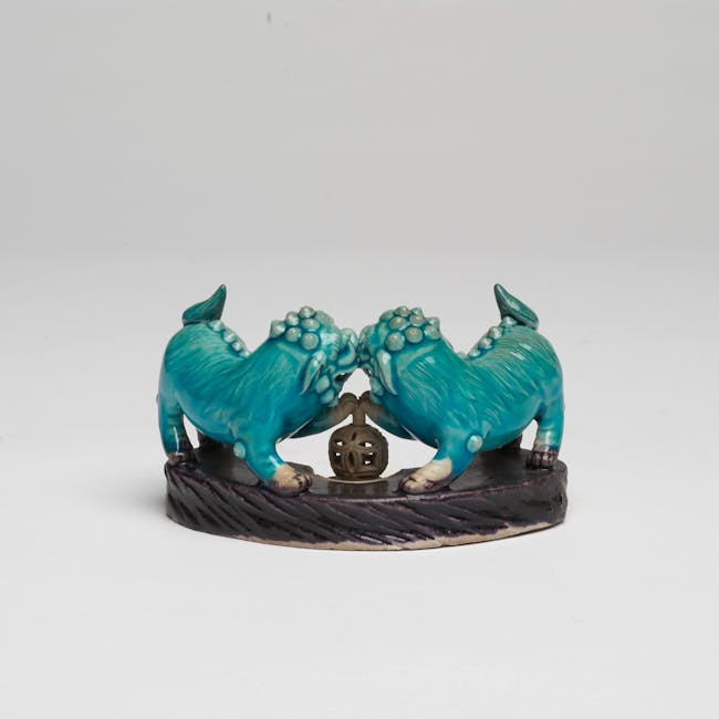 chinese coloured porcelain joss stick holders lions