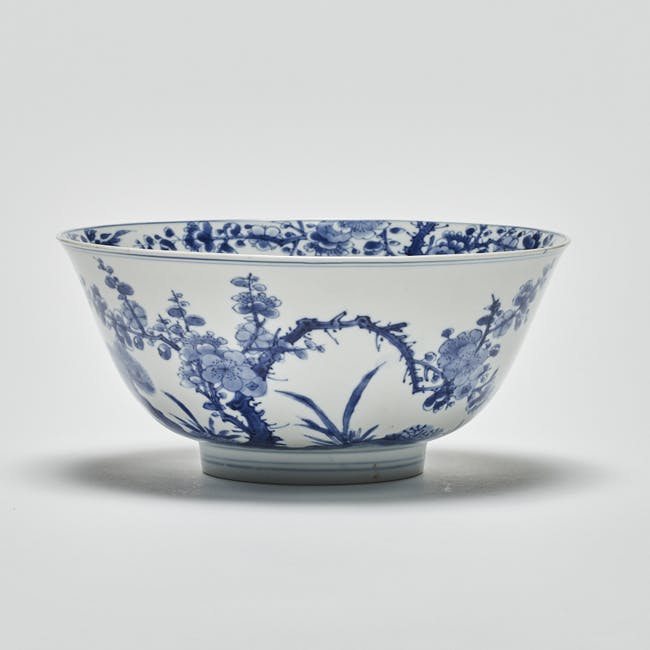 Chinese Blue and White Porcelain Bowl Three Friends of Winter
