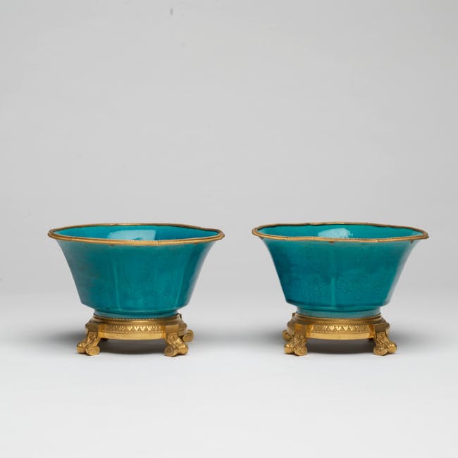 pair of chinese turquoise mounted facetted bowls from the kangxi period