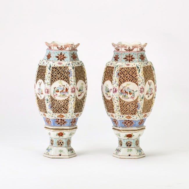 Chinese 19th century porcelain pair of Ling Long Lanterns  Daoguang period