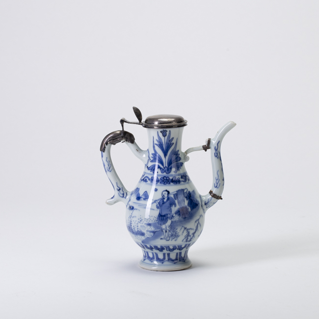 Chinese Blue and White Porcelain Ewer with Silver Cover