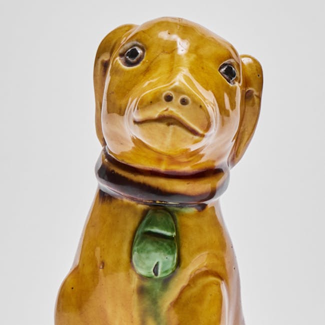 Chinese enamel on biscuit porcelain seated dogs detail head