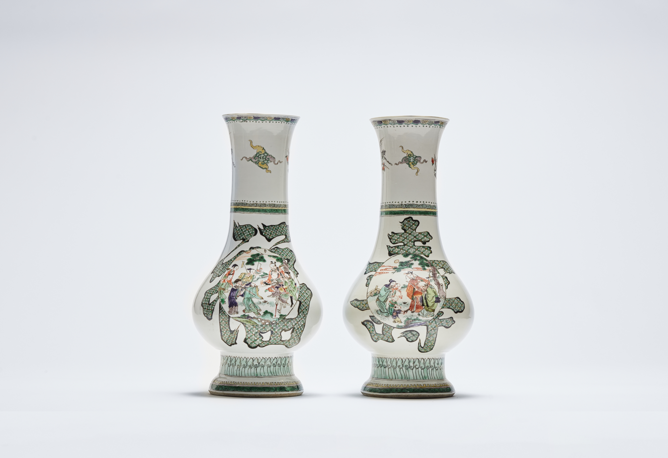 chinese famille verte porcelain auspicious vases from the Morgan and Garland collections