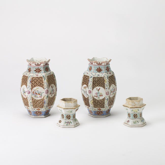 Chinese 19th century porcelain pair of Ling Long Lanterns separate