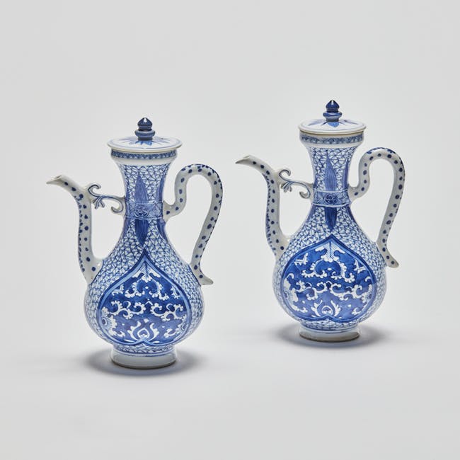 Chinese Blue and White Porcelain Pair of Ewers front