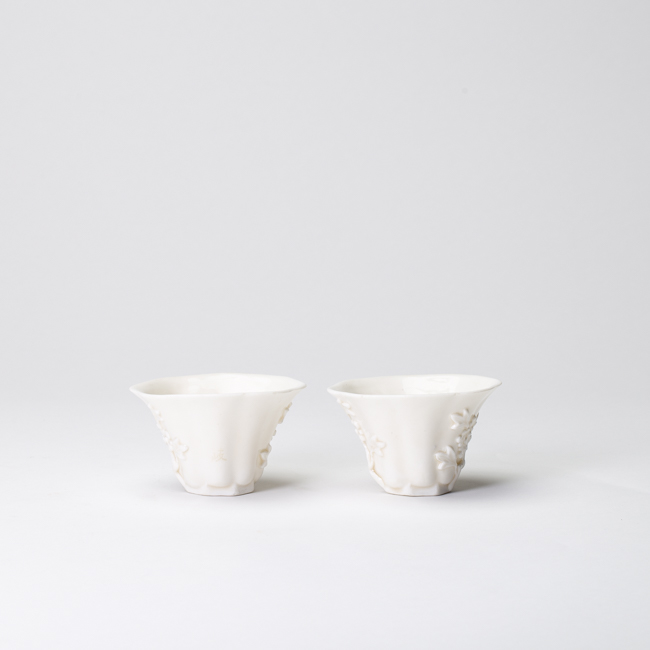 Chinese Blanc de Chine Porcelain Pair of Wine Cups from the Kangxi period