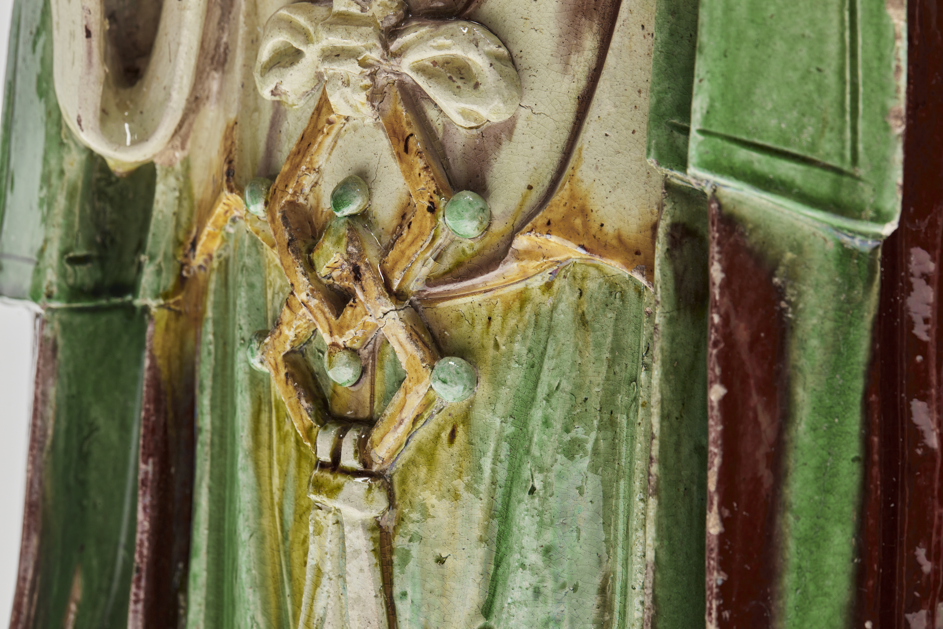 Chinese Glazed Pottery Figure of Celestial Official robe detail