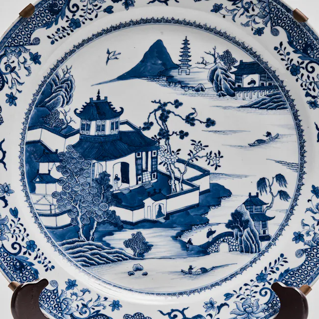 chinese blue and white porcelain garden pavilion scene